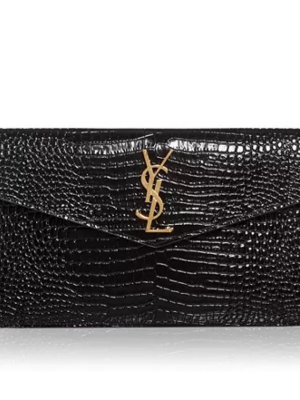 SAINT LAURENT Uptown Clutch In Croc-Embossed Leather Black Wallet